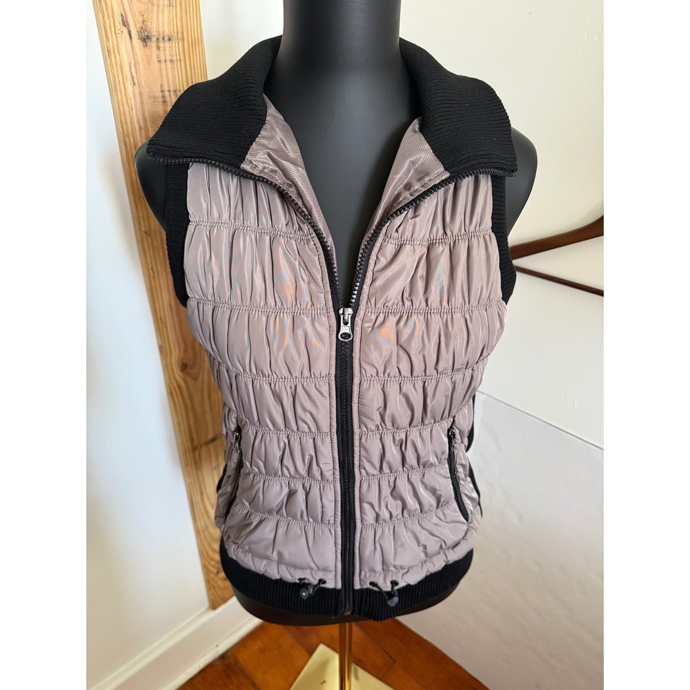 Calvin Klein Performance Puffer Vest Women‎ Small Taupe Black Quilted